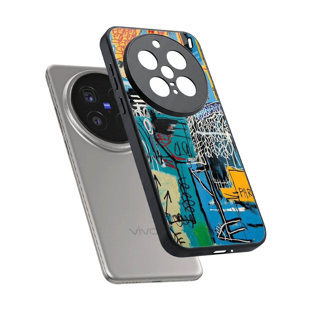 Graffiti Glow sleek vivo x200 pro cover with tempered glass back and TPU edges