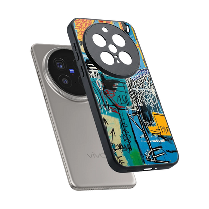 Graffiti Glow sleek vivo x200 pro cover with tempered glass back and TPU edges