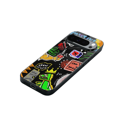 Graffiti stylish phone case for google pixel 10 pro xl | glossy glass and slim fit