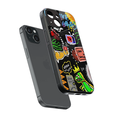 Graffiti sleek iphone 14 cover with tempered glass back and TPU edges
