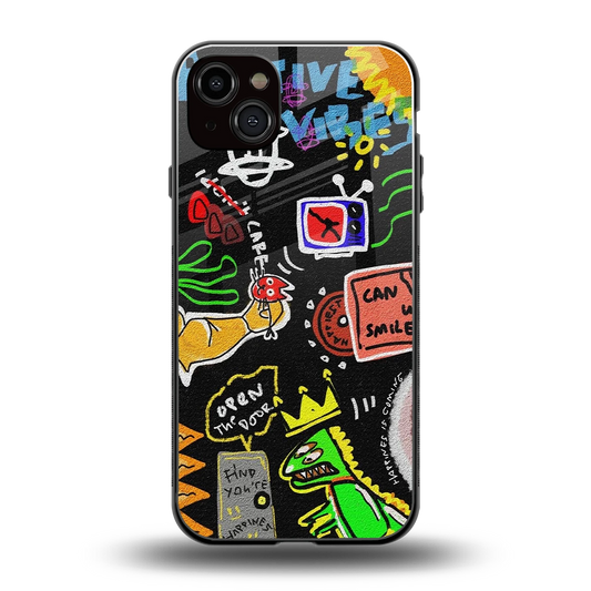Graffiti back phone cover | glass case for iphone 14 plus