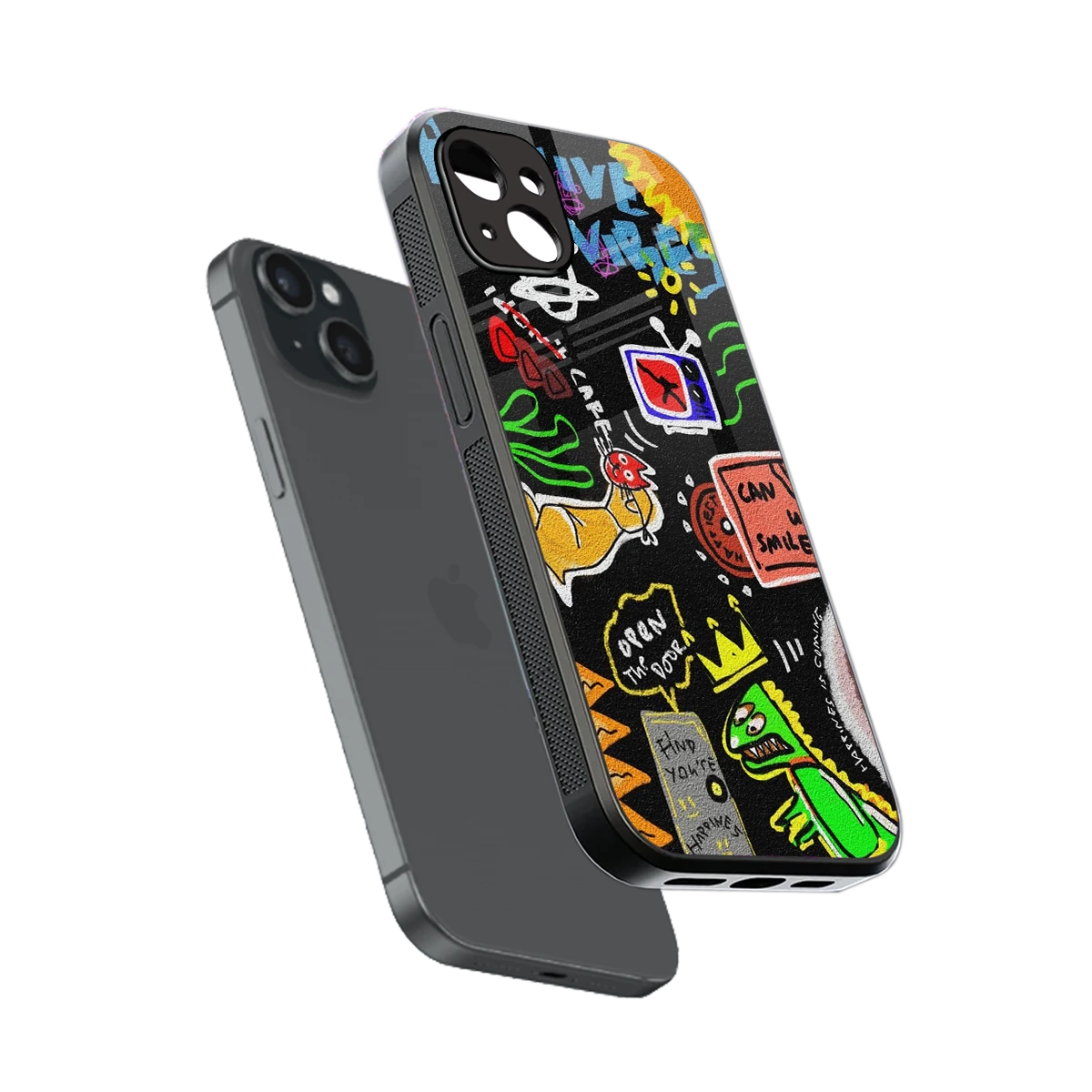 Graffiti sleek iphone 14 plus cover with tempered glass back and TPU edges