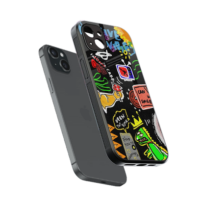 Graffiti sleek iphone 14 plus cover with tempered glass back and TPU edges