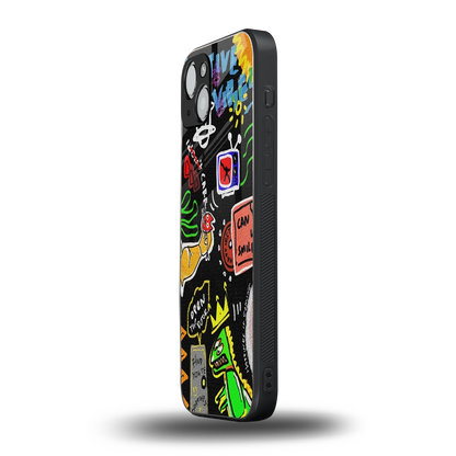 Graffiti iphone 15 mobile cover | shockproof glass phone case