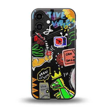 Graffiti back phone cover | glass case for iphone 16 plus