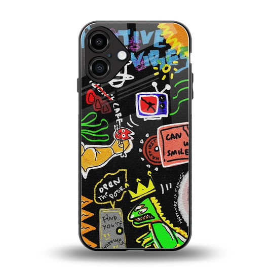 Graffiti back phone cover | glass case for iphone 16 plus