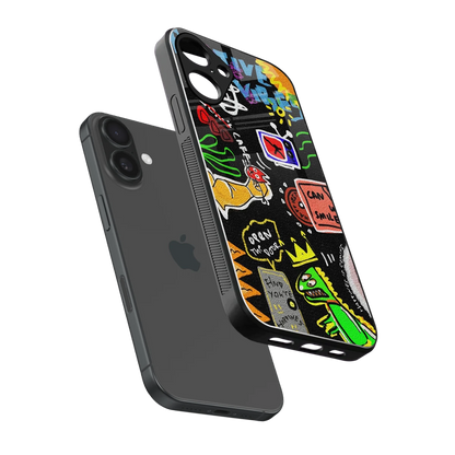 Graffiti sleek iphone 16 plus cover with tempered glass back and TPU edges