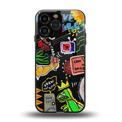 Graffiti back phone cover | glass case for iphone 16 pro max