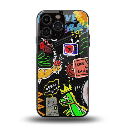 Graffiti back phone cover | glass case for iphone 16 pro max