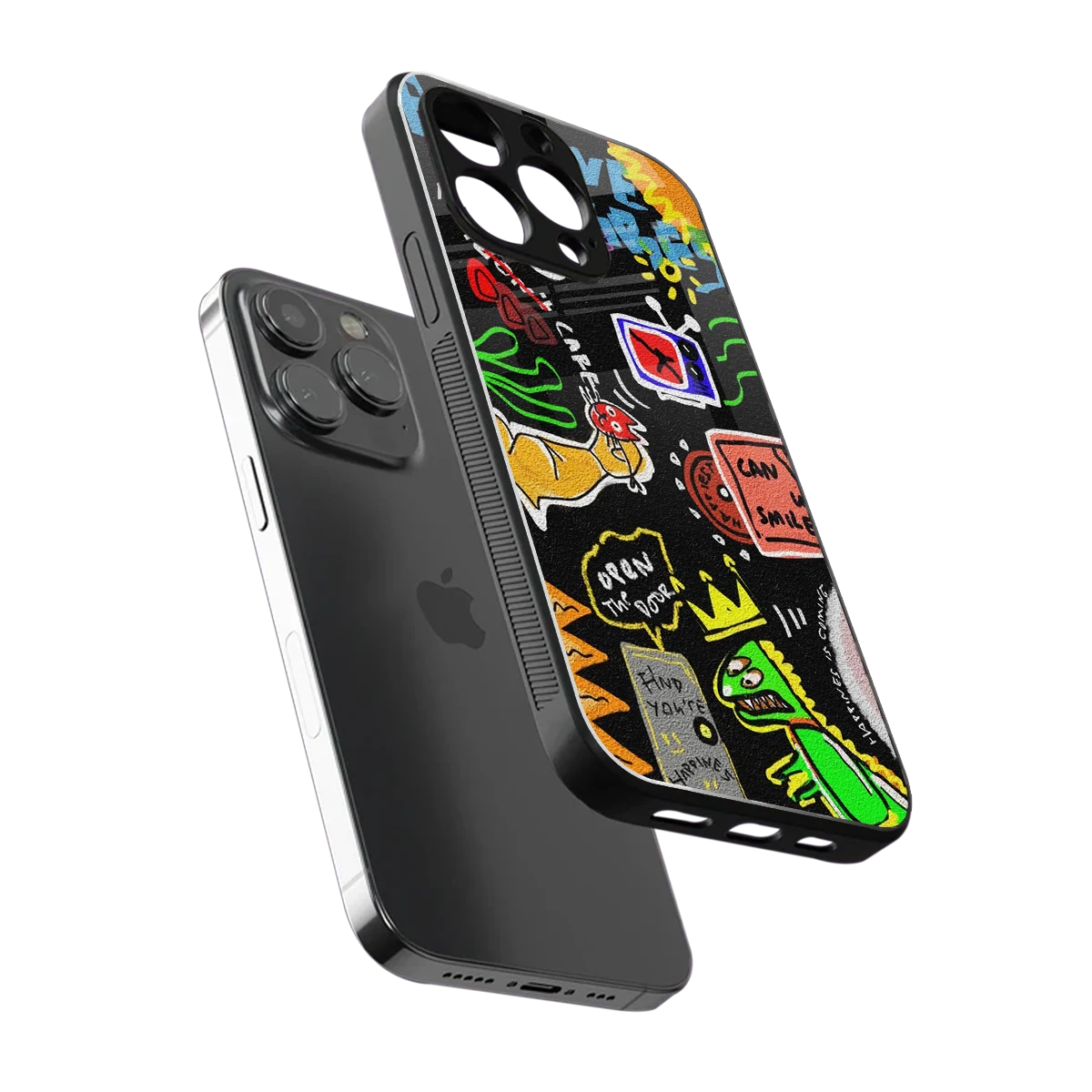 Graffiti sleek iphone 16 pro max cover with tempered glass back and TPU edges