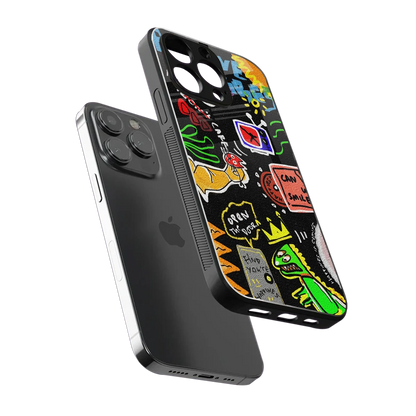 Graffiti sleek iphone 16 pro max cover with tempered glass back and TPU edges