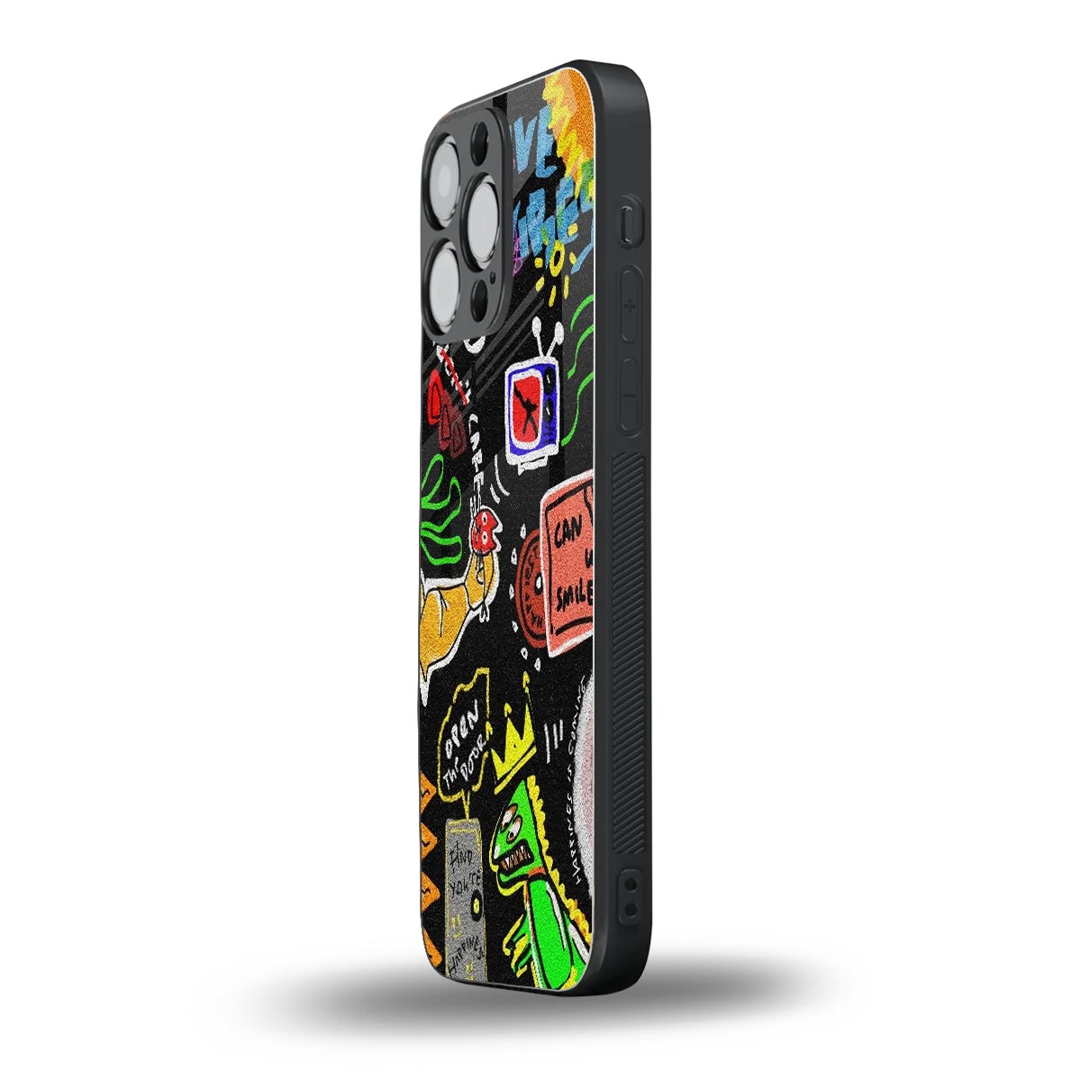 Graffiti iphone 16 pro max mobile cover | shockproof glass phone case