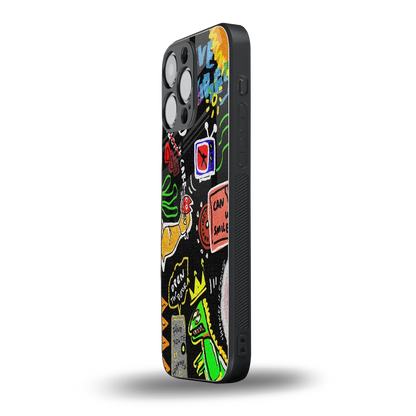 Graffiti iphone 16 pro max mobile cover | shockproof glass phone case