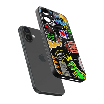 Graffiti sleek iPhone 16 cover with tempered glass back and TPU edges