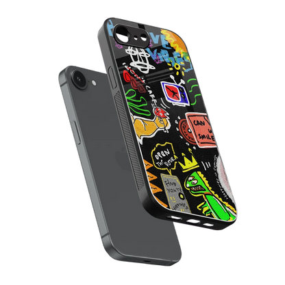 Graffiti sleek iphone 16e cover with tempered glass back and TPU edges
