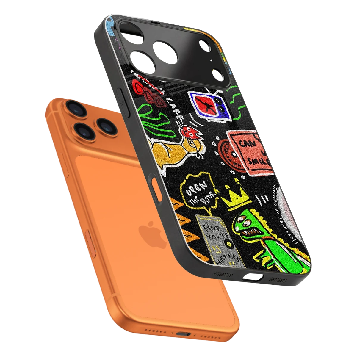 Graffiti sleek iphone 17 pro cover with tempered glass back and TPU edges