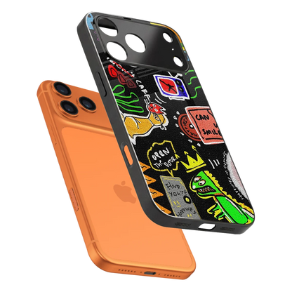 Graffiti sleek iphone 17 pro cover with tempered glass back and TPU edges