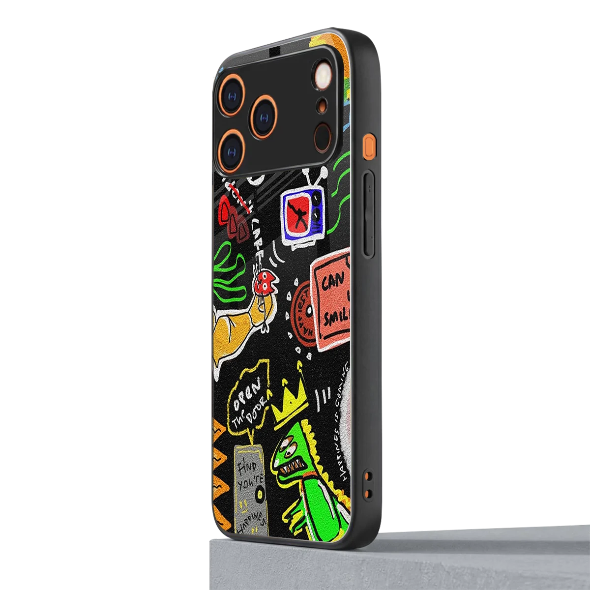 Graffiti iphone 17 pro mobile cover | shockproof glass phone case