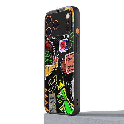 Graffiti iphone 17 pro mobile cover | shockproof glass phone case