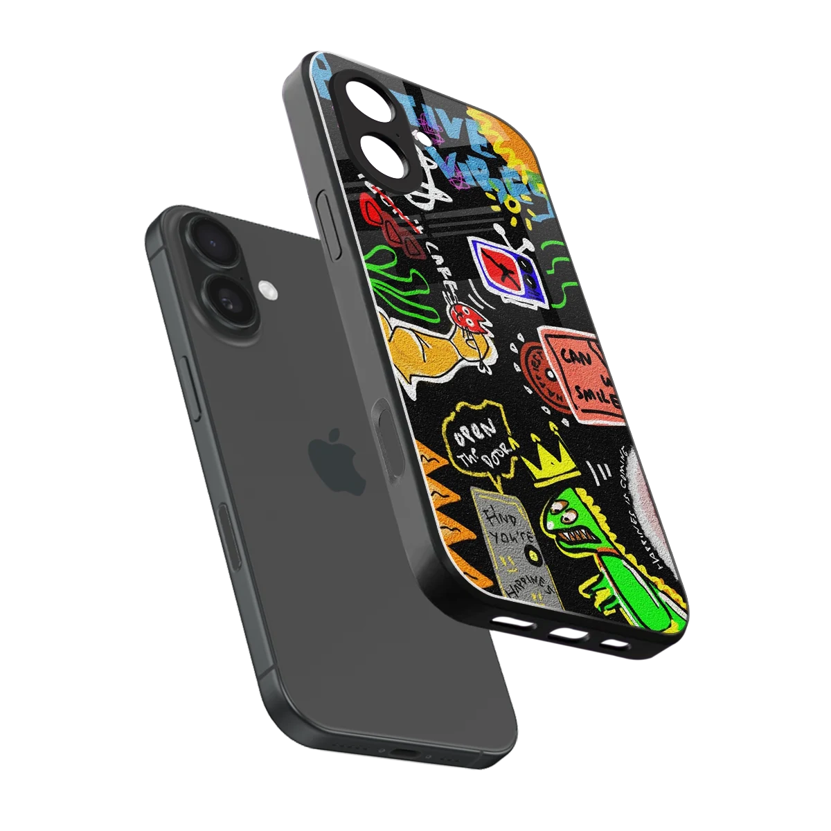 Graffiti sleek iphone 17 cover with tempered glass back and TPU edges