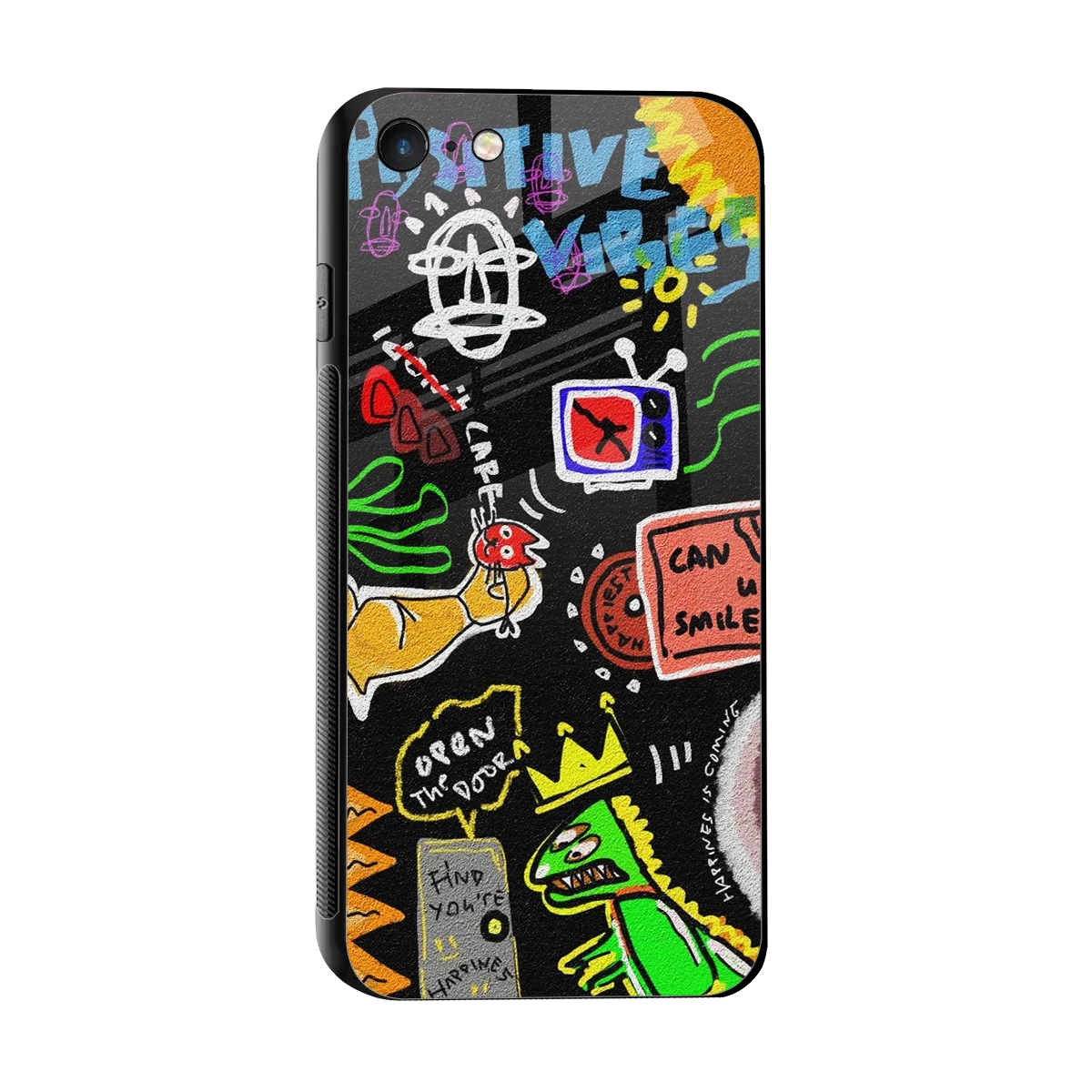 Graffiti sleek iphone 7 cover with tempered glass back and TPU edges