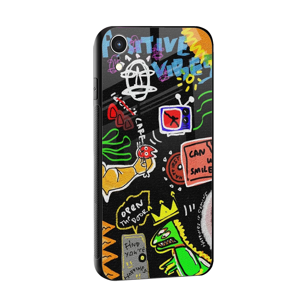 Graffiti sleek iphone xr cover with tempered glass back and TPU edges