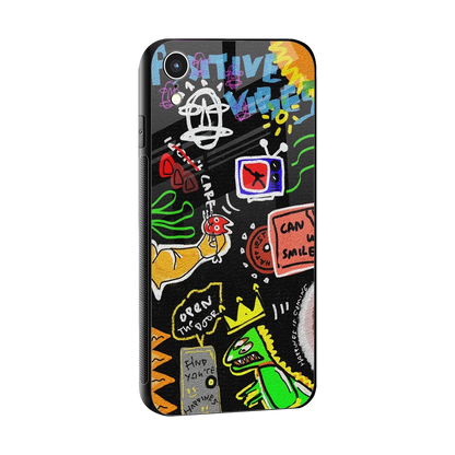 Graffiti sleek iphone xr cover with tempered glass back and TPU edges