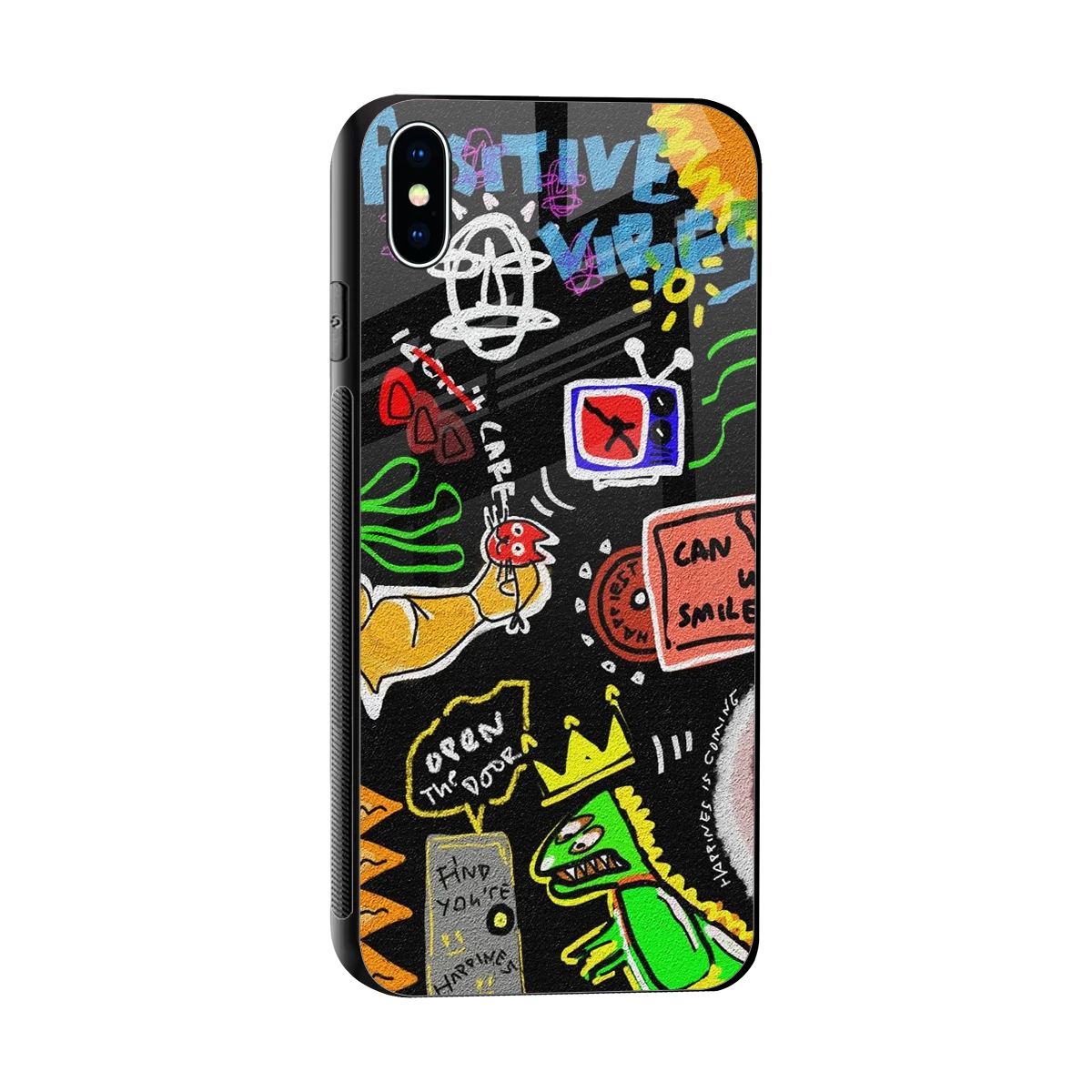 Graffiti sleek iphone xs max cover with tempered glass back and TPU edges