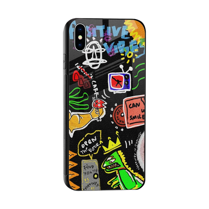 Graffiti sleek iphone xs max cover with tempered glass back and TPU edges