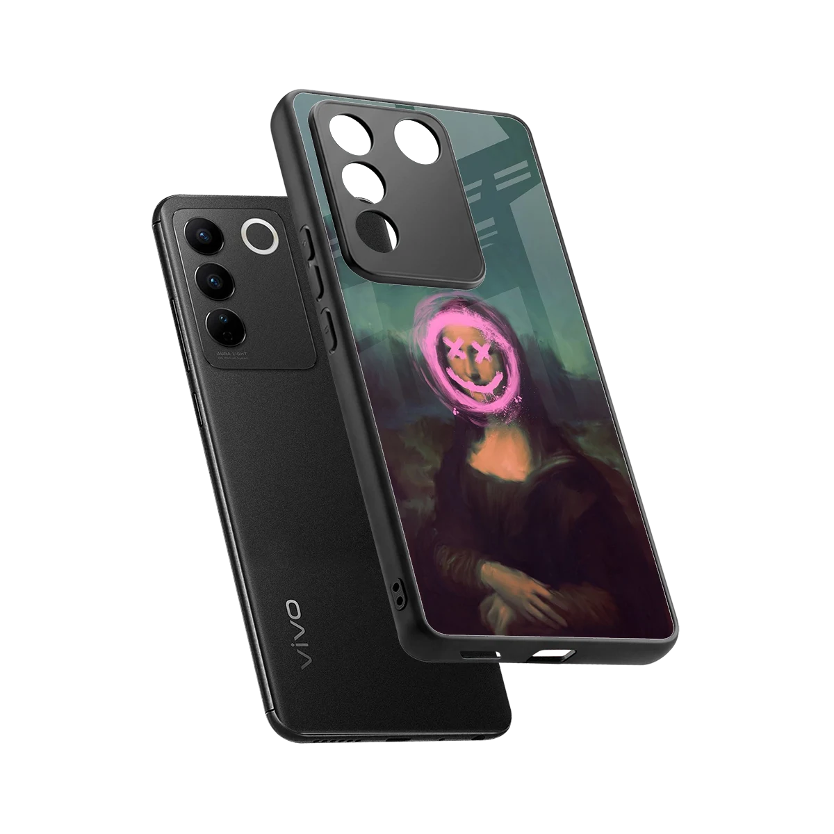 Graffiti Lisa sleek vivo v27 5g cover with tempered glass back and TPU edges
