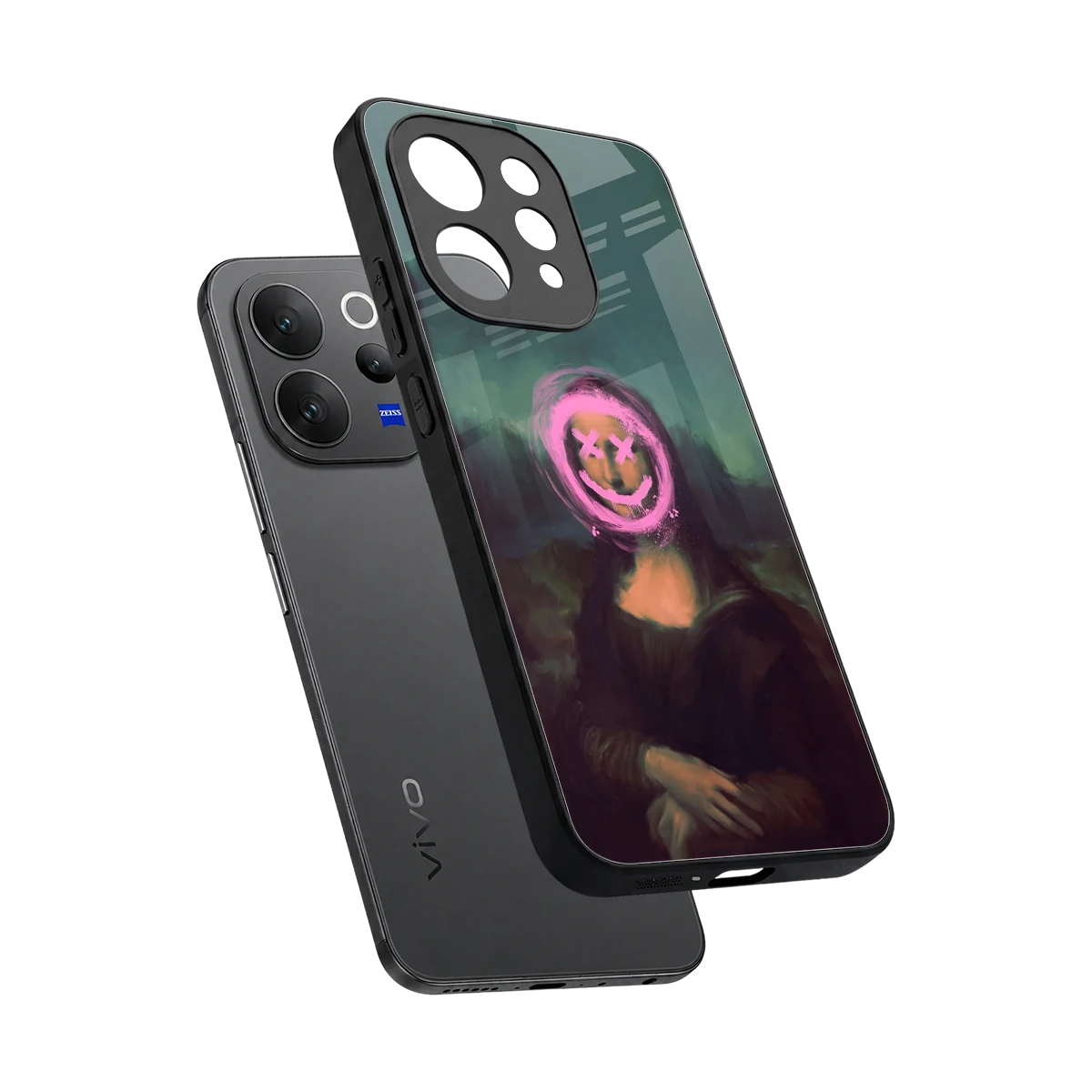 Graffiti Lisa sleek vivo v70 cover with tempered glass back and TPU edges