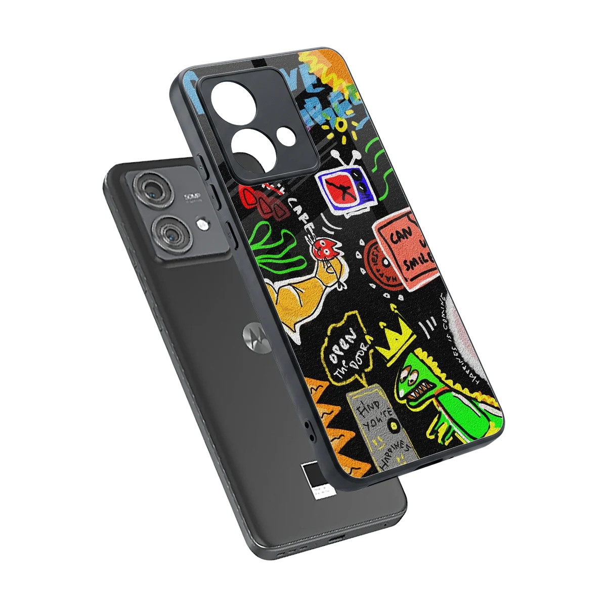 Graffiti sleek motorola edge 40 neo 5g cover with tempered glass back and TPU edges