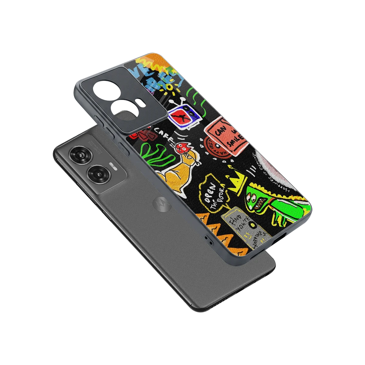 Graffiti sleek motorola edge 50 fusion cover with tempered glass back and TPU edges