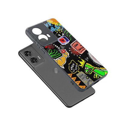 Graffiti sleek motorola edge 50 fusion cover with tempered glass back and TPU edges