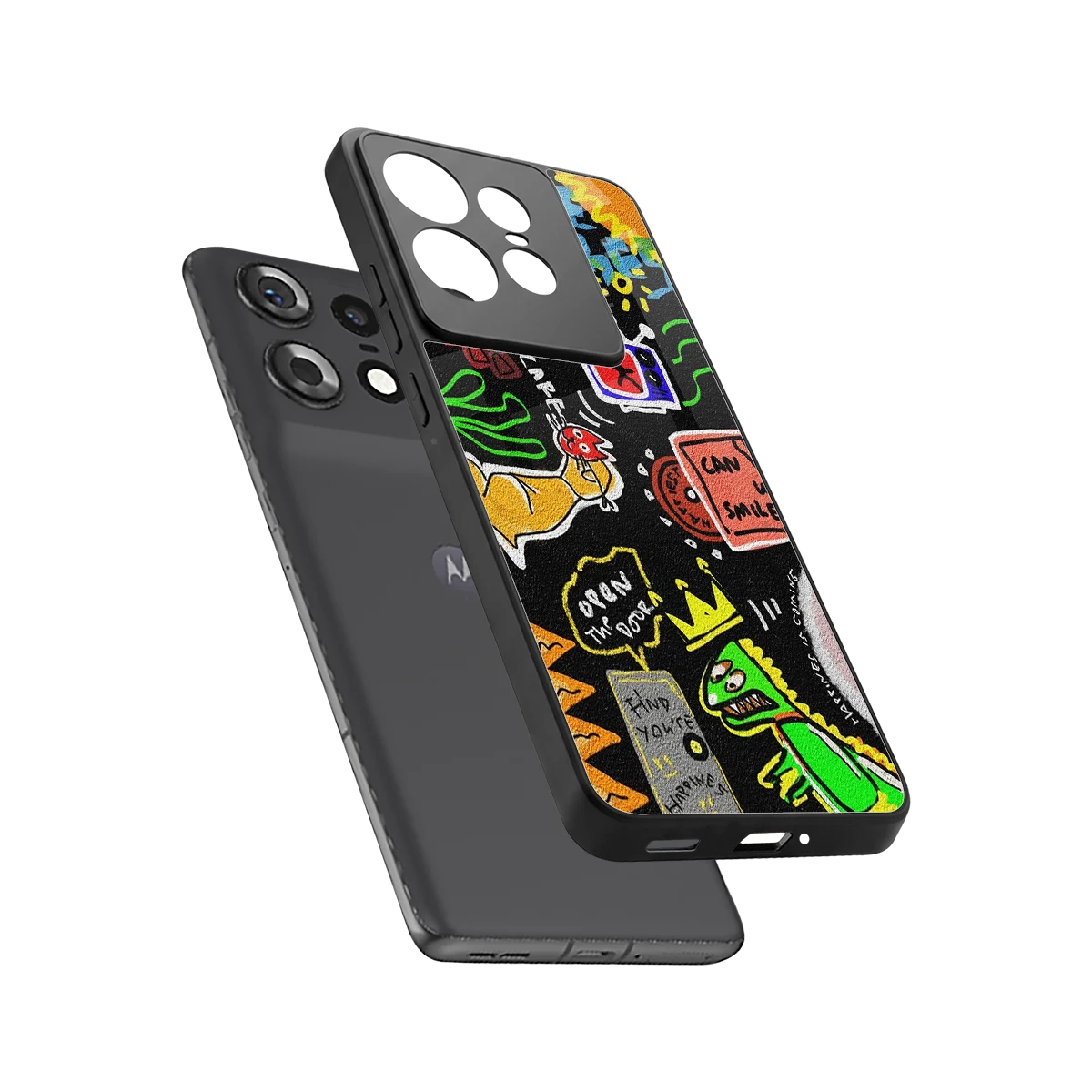 Graffiti sleek motorola edge 50 pro cover with tempered glass back and TPU edges