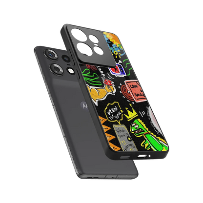 Graffiti sleek motorola edge 50 pro cover with tempered glass back and TPU edges