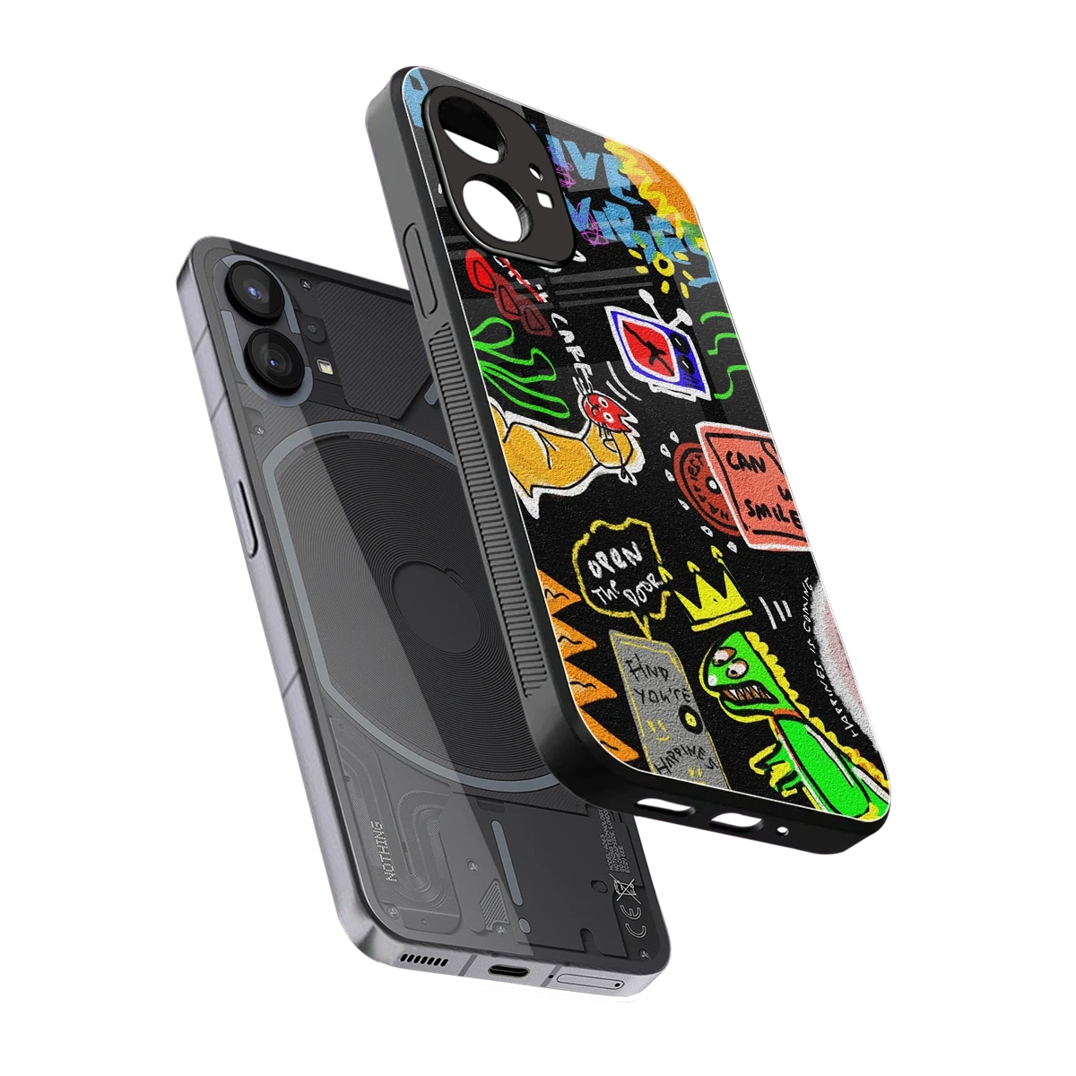 Graffiti sleek nothing phone 1 cover with tempered glass back and TPU edges