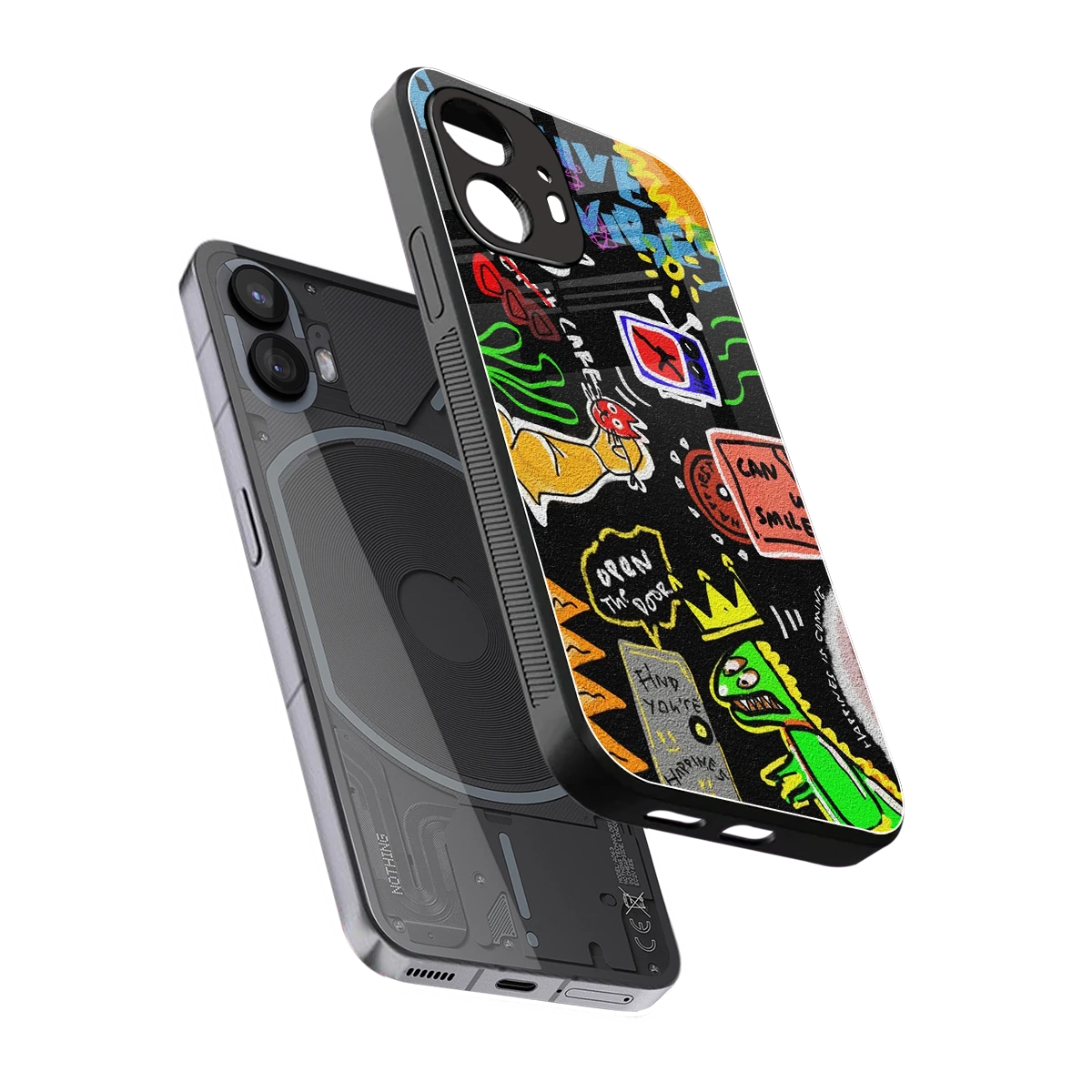 Graffiti sleek nothing phone 2 cover with tempered glass back and TPU edges