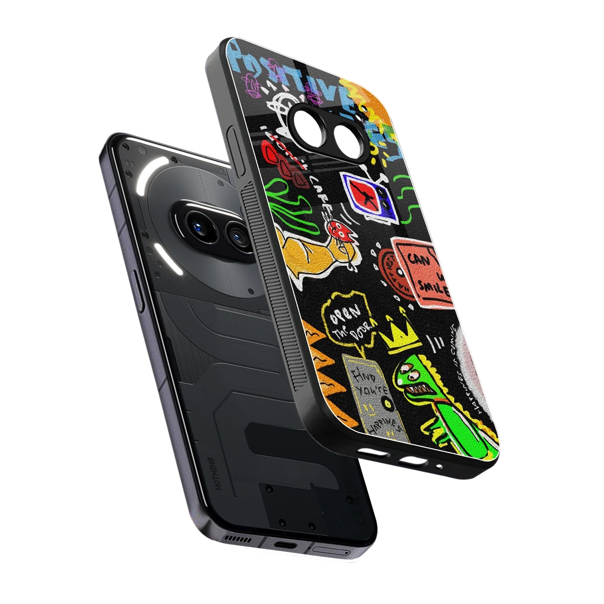 Graffiti sleek nothing phone 2a plus cover with tempered glass back and TPU edges