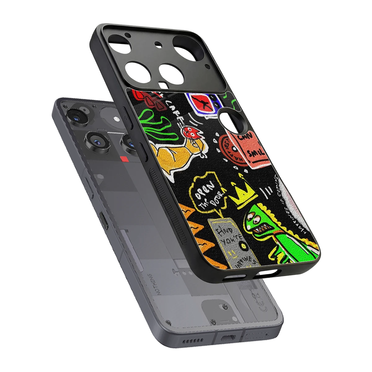 Graffiti sleek nothing phone 3 cover with tempered glass back and TPU edges