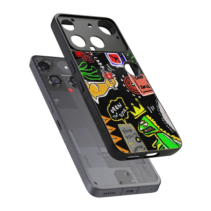Graffiti sleek nothing phone 3 cover with tempered glass back and TPU edges
