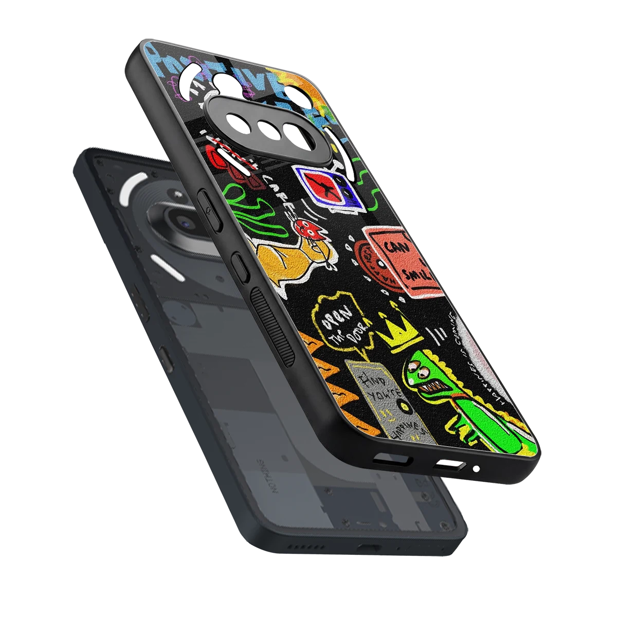 Graffiti sleek nothing phone 3a cover with tempered glass back and TPU edges
