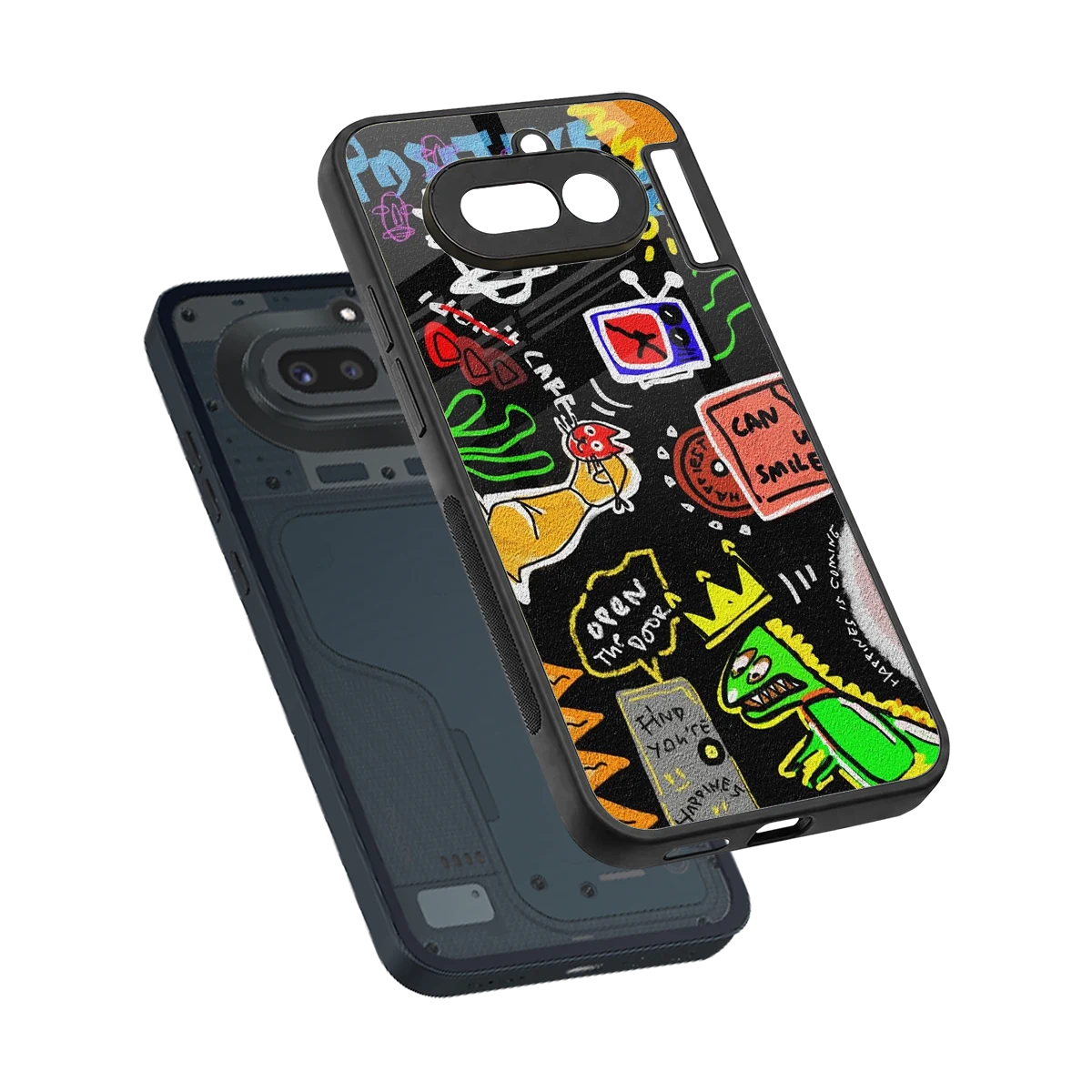 Graffiti sleek nothing phone 4a cover with tempered glass back and TPU edges