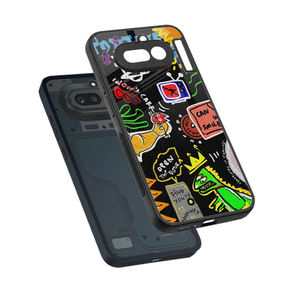 Graffiti sleek nothing phone 4a cover with tempered glass back and TPU edges