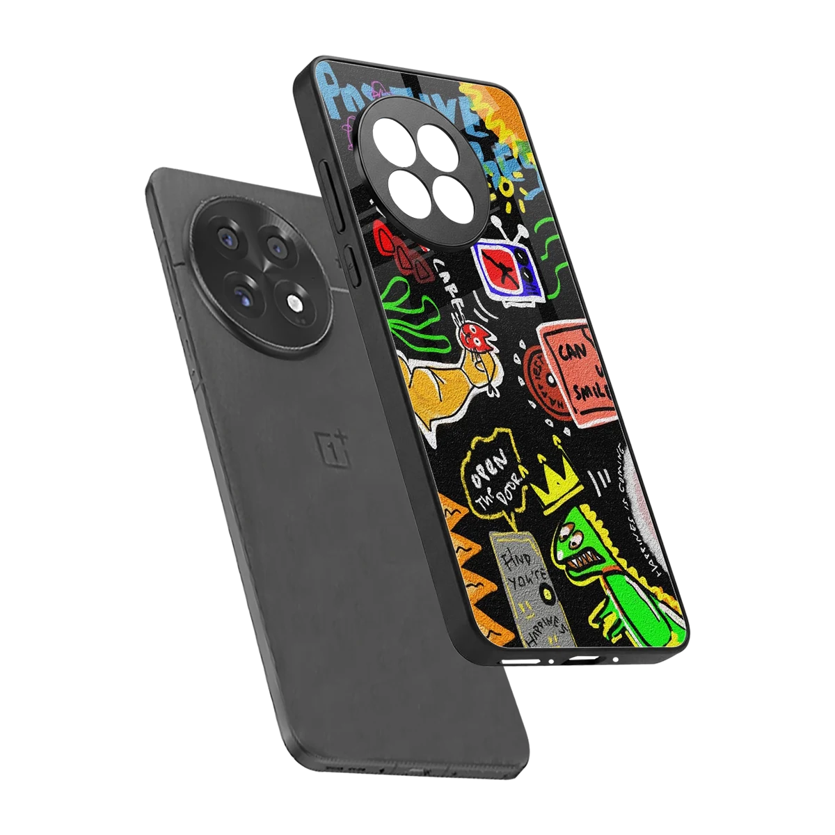 Graffiti sleek oneplus 13r cover with tempered glass back and TPU edges