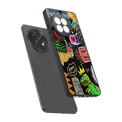 Graffiti sleek oneplus 13r cover with tempered glass back and TPU edges