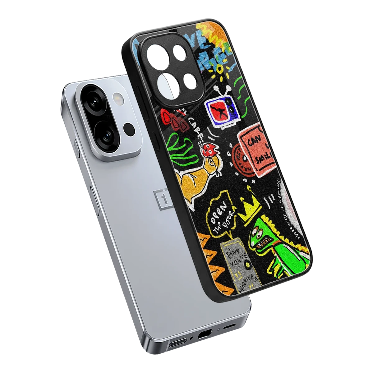 Graffiti sleek oneplus 13s cover with tempered glass back and TPU edges