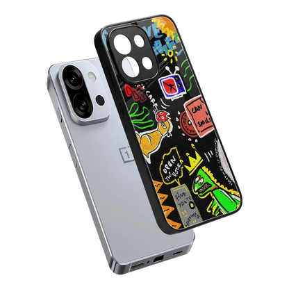Graffiti sleek oneplus 13s cover with tempered glass back and TPU edges
