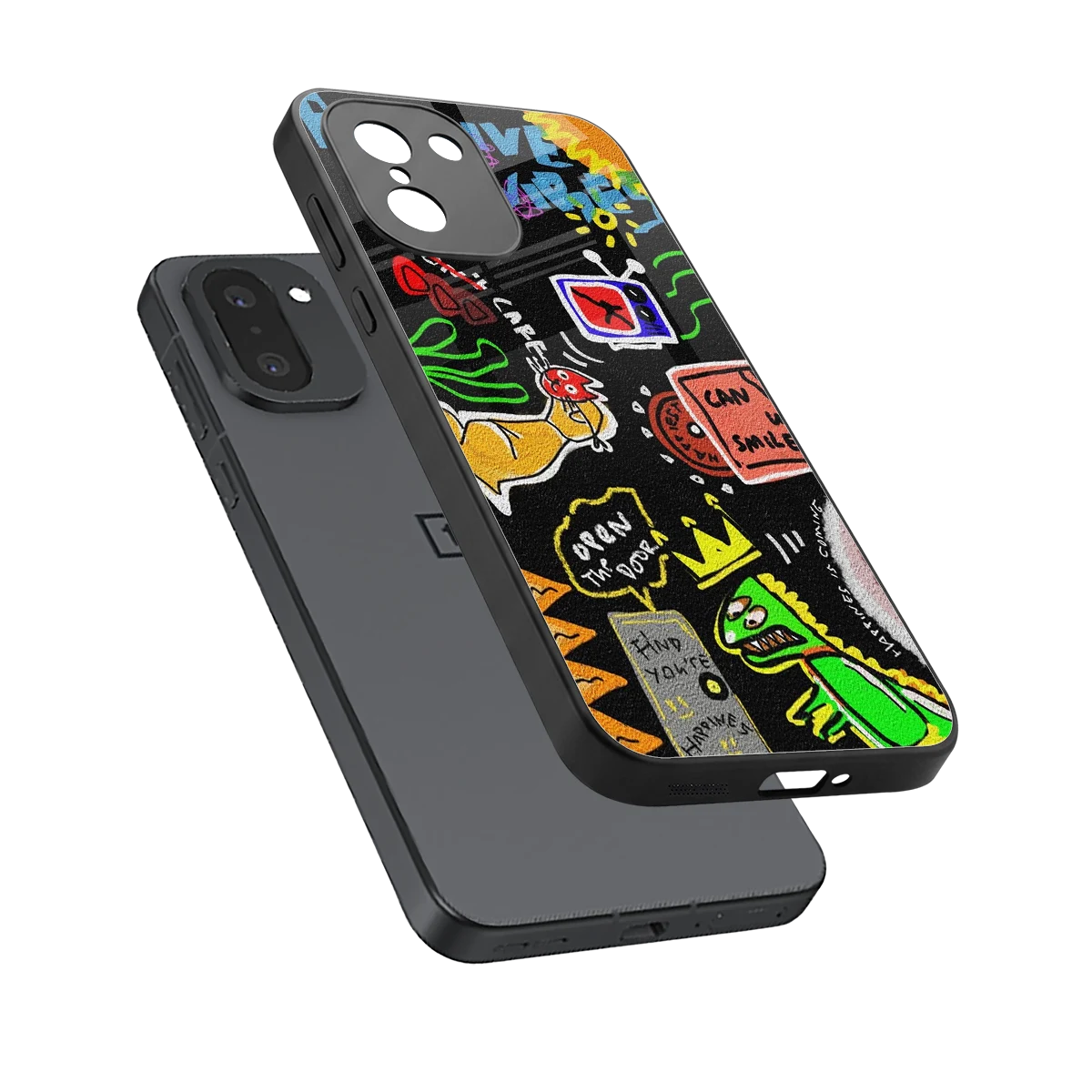 Graffiti sleek oneplus 15r cover with tempered glass back and TPU edges