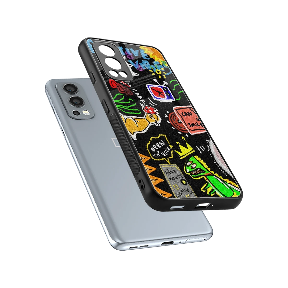 Graffiti sleek oneplus nord 2 cover with tempered glass back and TPU edges